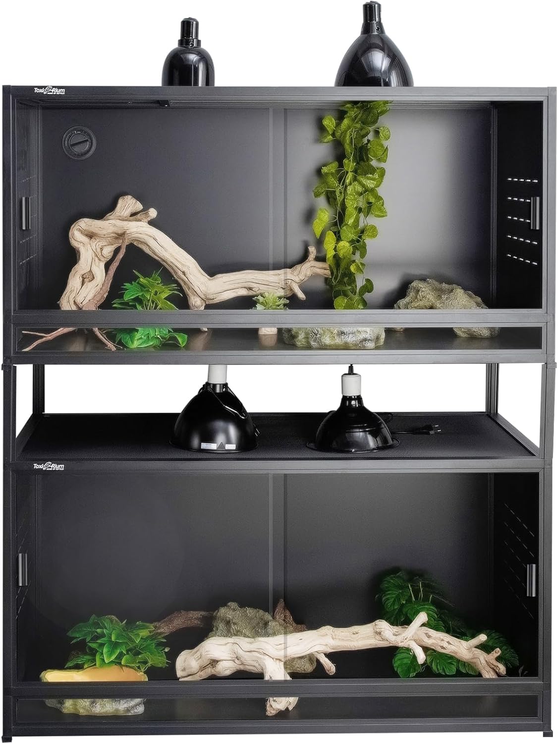 Stackable PVC Reptile Enclosures 44 Gallon ToxiRium Large Reptile 40''x16''x16 Space efficient Tank for Bearded Dragon Lizard Snake,Wide Breeding Vivarium with Sliding Glass Doors Lock-with spacers