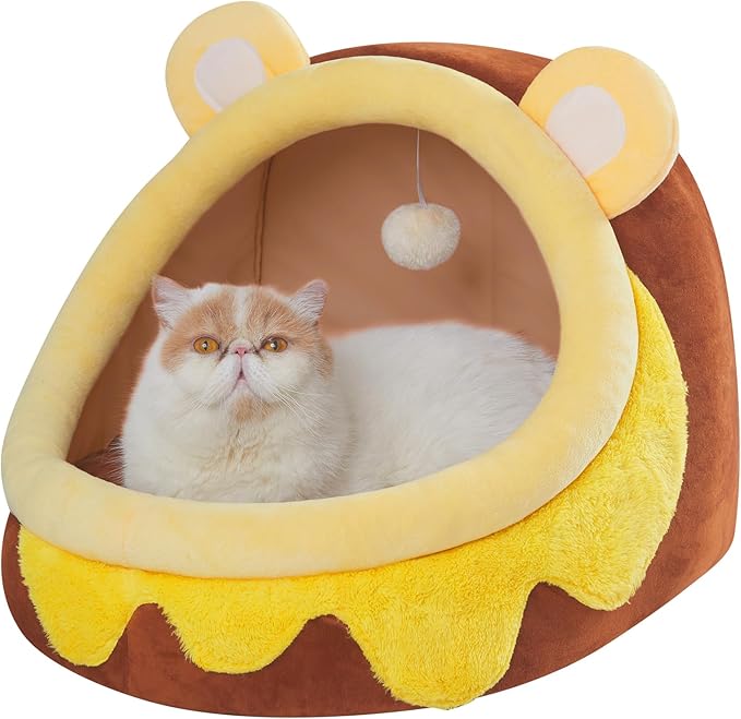Jiupety Cute Cat Bed for Indoor, Cats Warm Soft Cave Fit for Many Cats and Puppy, Honeypot, L