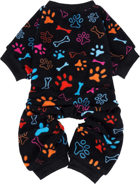 SCENEREAL Fleece Dog Pajamas for Small Medium Large Dogs, Warm Soft Puppy Jumpsuit, Adorable Bones Paw Print Pet Sweaters Clothes, Doggy Pjs Cat Coat for Boy Girl