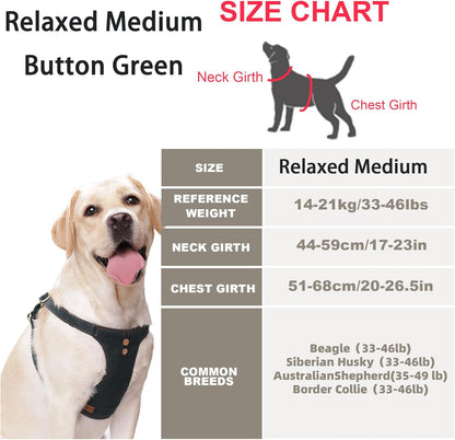 Dog Harness, No Pull Dogs Harness and Multi-Function Leash Set for Medium Dogs Easy Walk Everyday Adjustable Soft Dog Vest Harness Fashionable Dog Accessories Denim Vintage Green-Button-Relaxed Medium