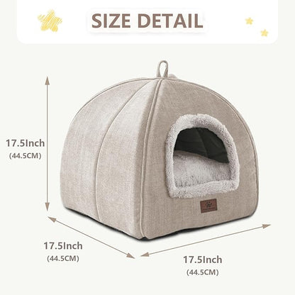 WINDRACING Cat Bed for Indoor Cats - Cat Cave Cat House Cats Tent with Removable Washable Cushioned Pillow, Soft and Self Kitten beds (Large, Beige)