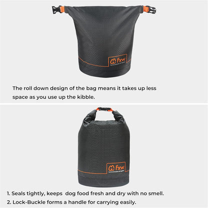 FXW Dog Food Travel Bag，Large Capacity for Travel Kibble Storage Perfect for RV Road Trips, Camping, Longterm Dog Boarding Gear Accessories Gray, 21 Cups