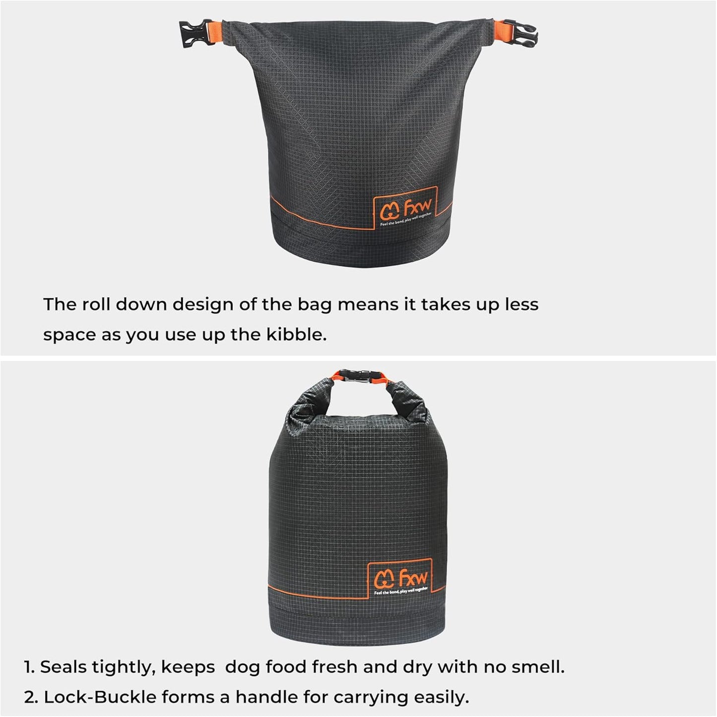 FXW Dog Food Travel Bag，Large Capacity for Travel Kibble Storage Perfect for RV Road Trips, Camping, Longterm Dog Boarding Gear Accessories Gray, 85 Cups