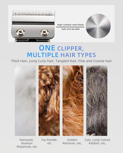Professional Dog Grooming Clippers Kit, 24V High Power for Thick Coats, Quiet Dog Clippers with 10 Metal Guard Combs & Brush, Ideal Dog Hair Remover for Cats and Pets