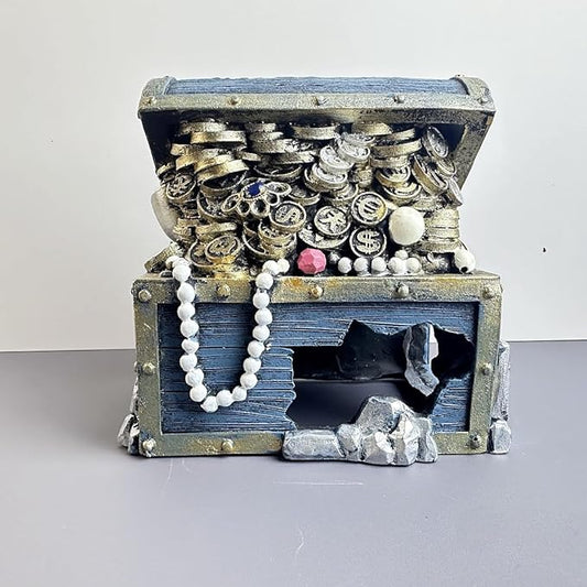 Bearded Dragon Tank Accessories, Fish Tank Decoration, Resin Accessories, for Betta Fish & Shrimp,Improvement Your Fish Tank Overall Aesthetic Dragons Decoration (Treasure Chest)