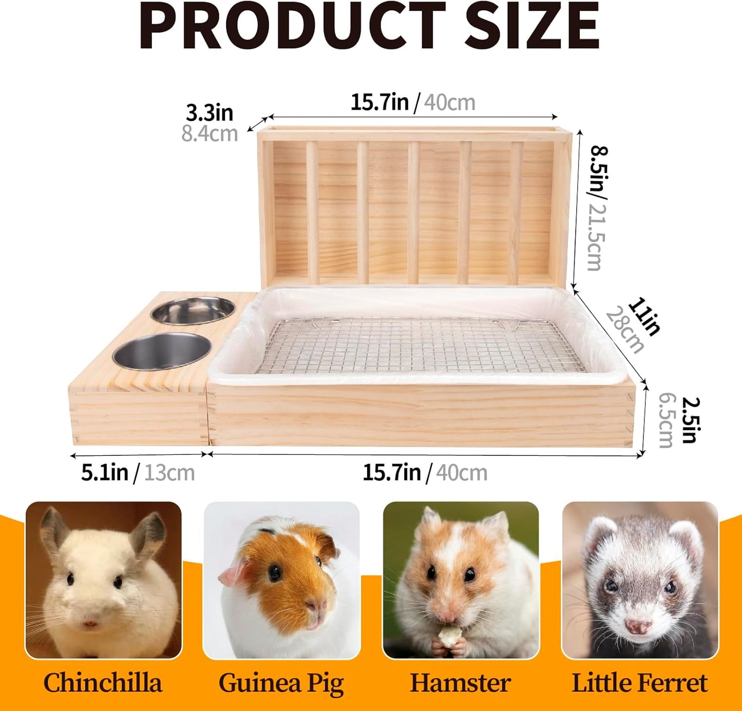 3 in 1 Rabbit Hay Feeder with Litter Box,Upgraded Wooden Hay Feeder Set for Guinea Pig Chinchilla Bunny Other Small Animals,Quick Cleaning & Large Capacity & Preventing Waste