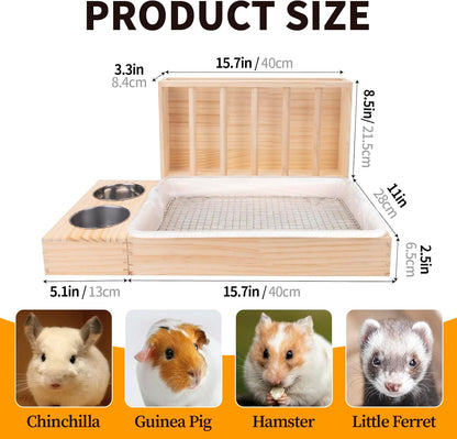 3 in 1 Rabbit Hay Feeder with Litter Box,Upgraded Wooden Hay Feeder Set for Guinea Pig Chinchilla Bunny Other Small Animals,Quick Cleaning & Large Capacity & Preventing Waste