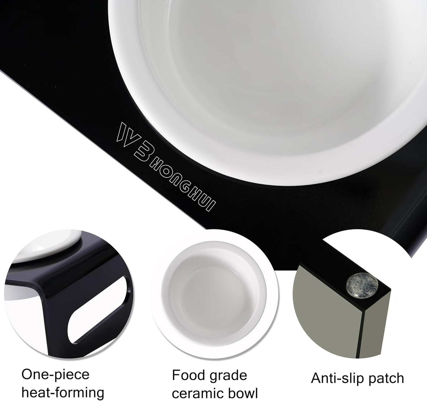 Tilted Raised Elevated Food and Water Bowls Stand for Cat or Small Dogs - Puppy's Clear Acrylic Stainless Steel 3 Dishes Holder for Boy or Girl Pet by WBhonghui (Black-3bowls)