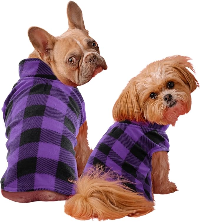 KAMA BRIDAL Spring Autumn Winter Coat Pullover Fleece Vest for Cats Small and Medium Dogs Thin Sweater Purple & Black Plaid (Purple, XS)