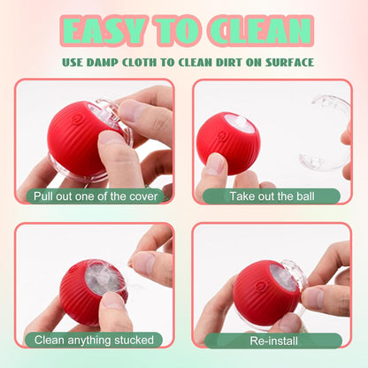 2 Packs Interactive Cat Toys for Indoor Cats, Automatic Cat Toy with Elastic Mesh Tail, Electric Rolling Ball on Carpet, Chirping and Motion Activate Cat