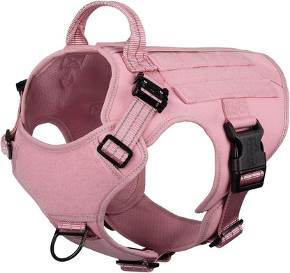 ICEFANG Tactical Dog Harness,Small Size, 2X Metal Buckle,Working Dog MOLLE Vest with Handle,No Pulling Front Leash Clip,Hook and Loop Panel (Pink, S (Pack of 1))