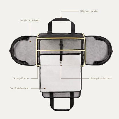 BurgeonNest Soft-Sided Dog Carrier Airplane Approved for Small Dogs Side-Expandable Pet Cat Carrier，Lightweight Puppy Purse 0-15 lbs, 17.7x11x11 Inchs Up to 16lbs, Black