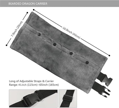 Bearded Dragon Leash and Harness Set, Beardie Carrier, Lizard Adjustable Harness with Leather Wings and Sling Bag, Reptile Small Pet Backpack Batwing Accessories (Grey)