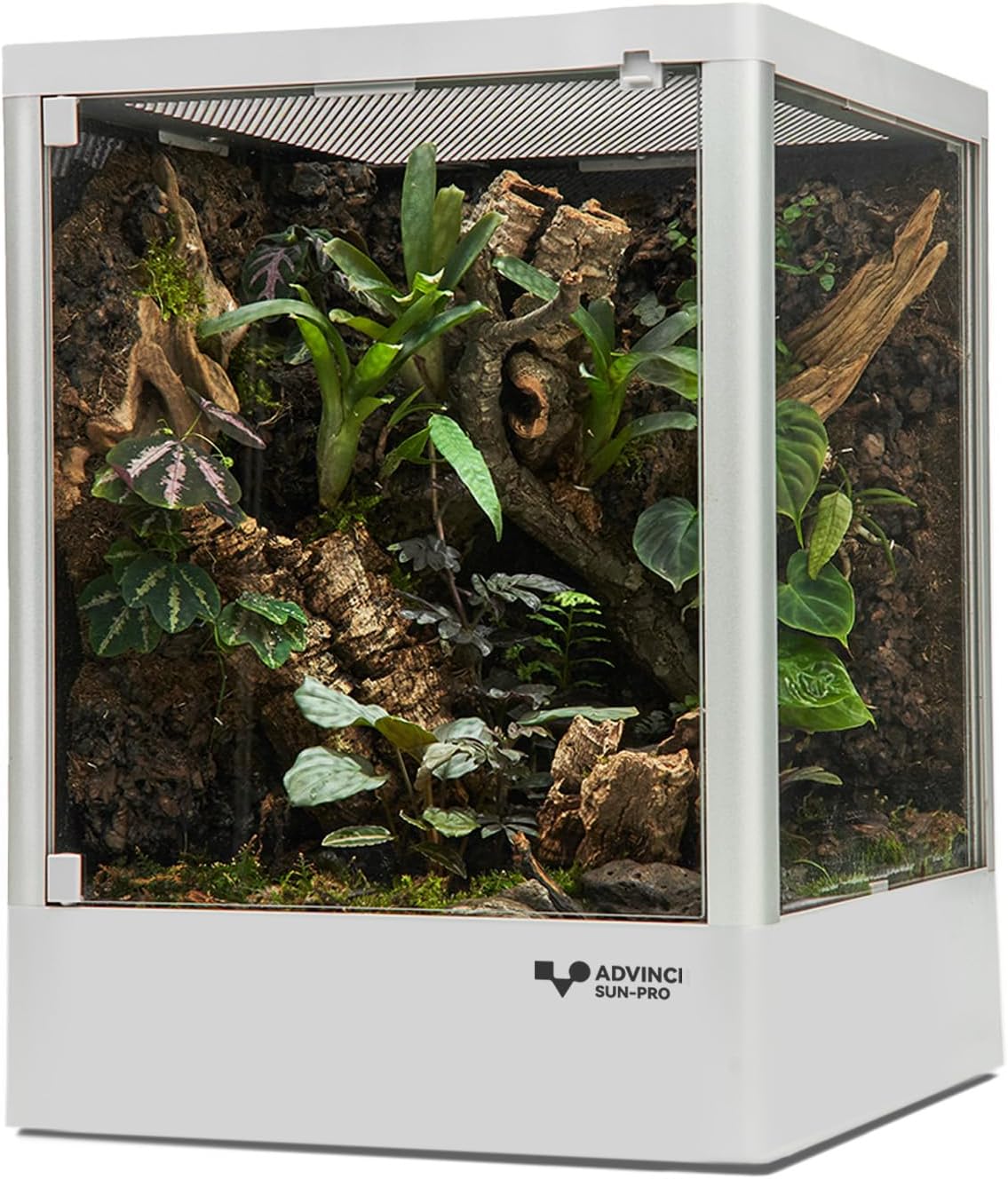Reptile Glass Terrarium 12"x12"x16" 9.5 Gallon Knock-Down Dual-Locking Security Mesh Ventilation Durable Aluminum Frame Stackable Easy Assembly Customizable Side Panels (Glass or Insulated)