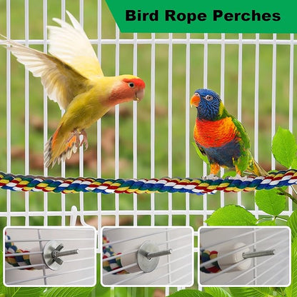 24-Inch Bird Rope Perch (0.8'' Diameter) + 2 Volcanic Stone Bird Stands - Beak & Claw Care for Small/Medium Birds, Natural & Stable Birds Perch