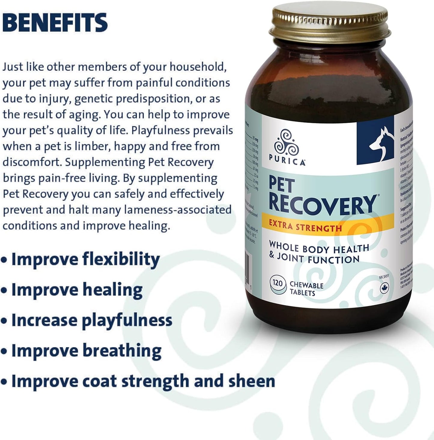 Purica Recovery Extra Strength Dog Supplement - Supports Hip and Joint Health for All Breeds - Contains Nutricol, Hyaluronic Acid, EGCG, Resveratrol - Aims to Enhance Canine Endurance and Flexibility