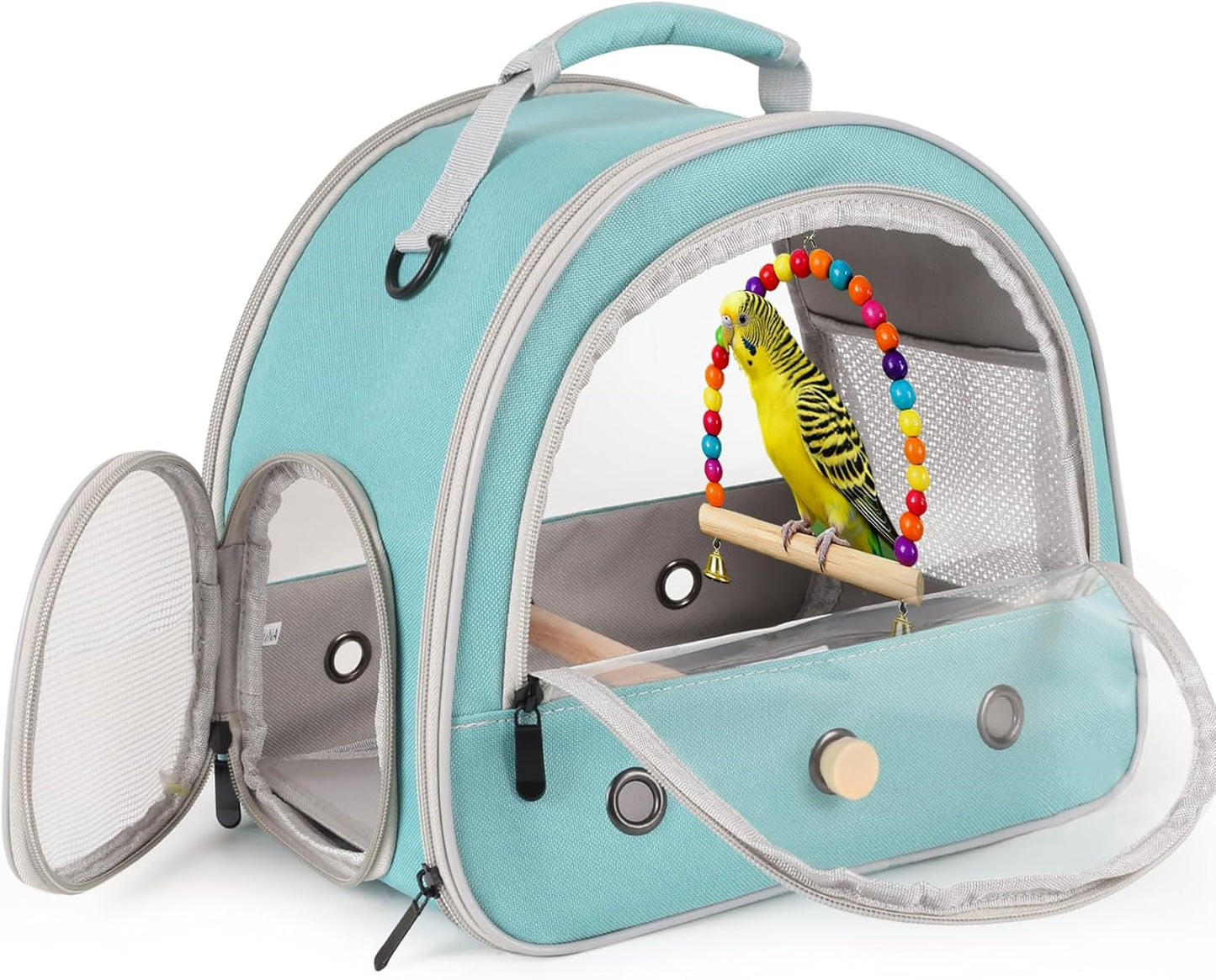 Portable Parrot Travel Cage Carrier with Small Swing Toy&Cage Colorful Toys Set Small Bird Parakeet Bag with Standing Perch Bird Carry Transport Bag (Green, Carreir/Swing)