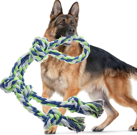 Rope Toy for Dogs，Large Dog Rope Toys for Aggressive Chewers, Heavy Duty Dog Toys for Large Medium Breed, Indestructible Tough Chew Toys Tug of War Dog Toy Cotton Rope for Teeth Cleaning