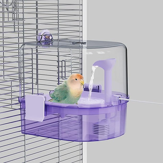 Automatic Bird Baths for Cage – Indoor Parakeet Bath with Pump, Bird Shower with 2 Modes Running Water, Bird Cage Accessory for Pet Birds Conure Budgies Cockatiels Lovebird (Purple)