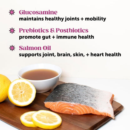 Dog Multivitamin Supplement with Salmon Oil for Dogs - Allergy Itch Relief, Digestion, Skin & Coat Health, Liquid Supplement - Dog Food Topper Bone Broth with Prebiotics (12 oz)