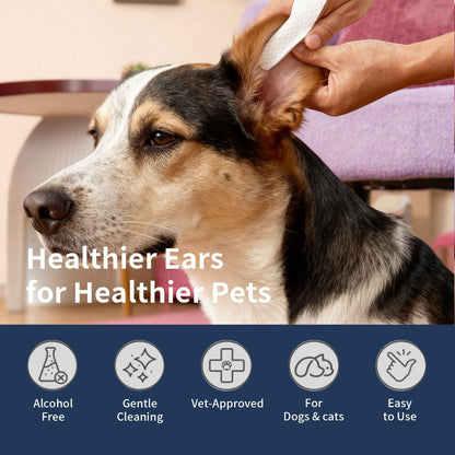 MIOSSZI 250ct Dog Ear Cleaner - Finger Wipes for Dogs & Cats Ear Wipes for Itch Relief Remove Wax & Odor, Dog Teeth Cleaning Wipes-Dog Ear Finger Wipes