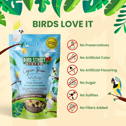 Parrot Parakeet Cockatiel Food - Bird Food - Cooks in 3-15 min with Natural & Organic Grains - Legumes - Non-GMO Fruits, Vegetables, & Health Orientated Spices (4.00 Pound (Pack of 1), Cajun Bean)