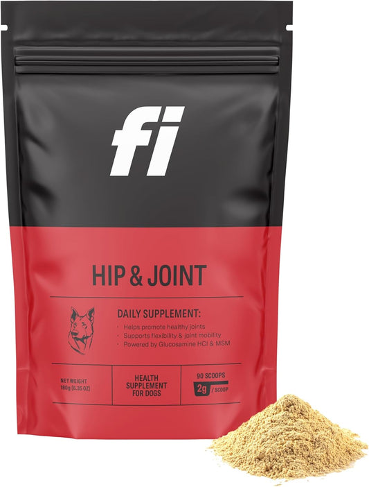 Fi Hip & Joint Supplement for Dogs | Powder Joint Support | Glucosamine, Chondroitin & MSM, Krill, Zinc | Promotes Mobility, Flexibility, Bone and Cartilage Health | Vet-Formulated | 90 Scoops