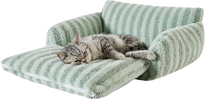 Hollypet Cat Bed Fluffy Plush Mutifuctional Double-Layer Soft Pet Couch Orthopedic Sofa Nest Beds for Small Cats and Dogs, Light Green (21x15x8 inch)