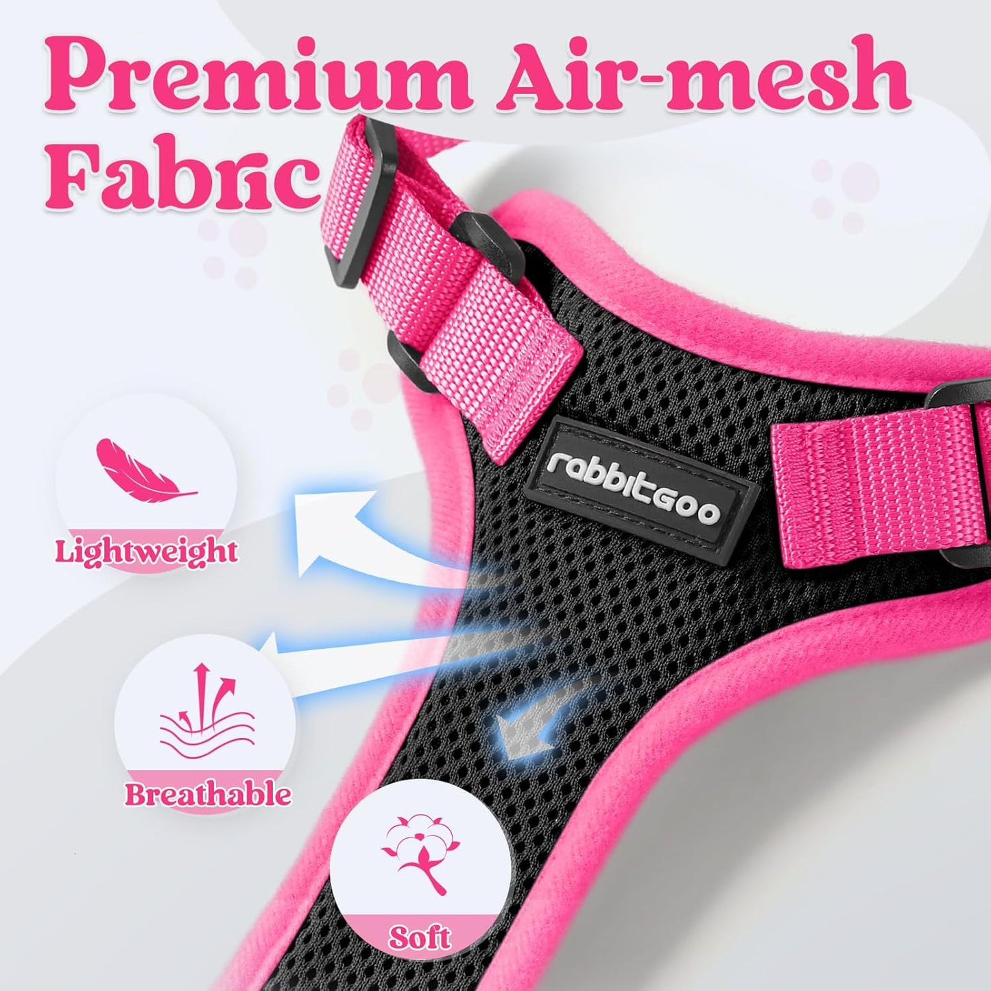 rabbitgoo Cat Harness and Leash Set, Escape Proof Soft Adjustable Vest Harnesses for Outdoor Walking, Easy Control Breathable Kitten Jacket with Reflective Strips, Black & Rose Pink, S