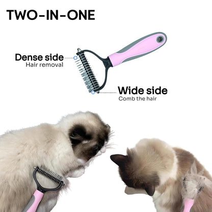 Pet Grooming Combo — Shedding Brush with Metal Comb for Detangling and Removing Undercoat in Long-Haired Dogs and Cats. helping reduce shedding by up to 95%.