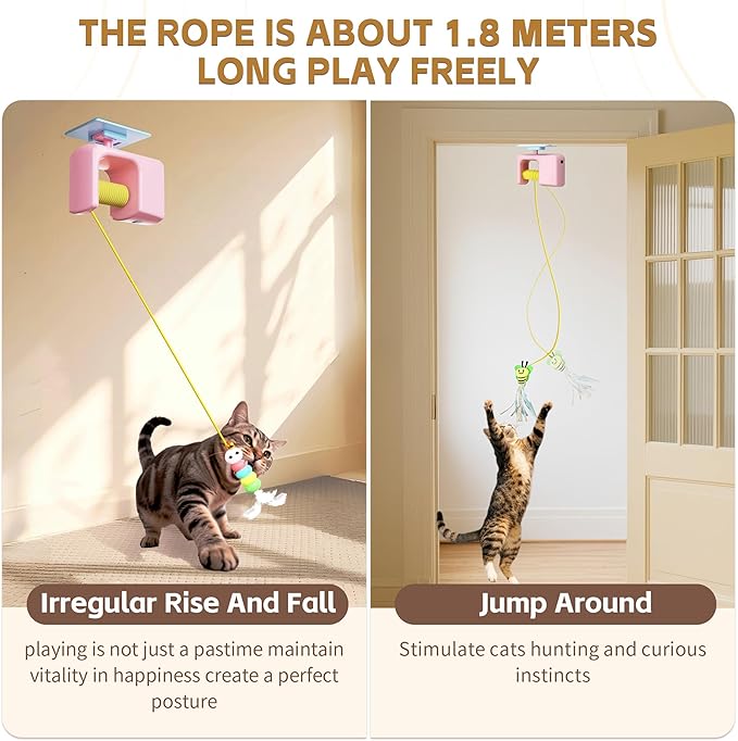 Interactive Automatic Cat Toy for Indoor Cats - Automatic Electric Door Hanging Cat Toy - Automatic Play Chase Exercise Feather Toys for Bored Indoor Adult & Kitten Cats