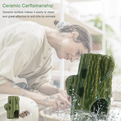 2-in-1 Adjustable Hamster Water Bottle for Glass Tank - 80ML, No Drip Ceramic Holder for Dwarf Hamster, Mice, Rat (Dark Green)