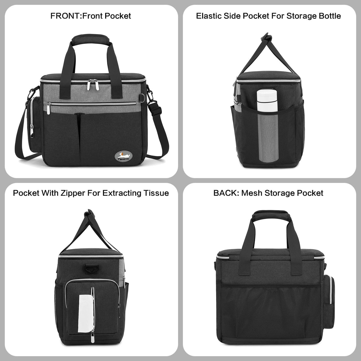 Dog Travel Bag for Pet Kit for Supplies with 2 Food Storage Containers 2 Collapsible Bowls 1 Feeding Mat 1 Dog Treat Pouch 7-Piece Set Perfect Road Trips Camping Weekend or Doggy Gift, Black