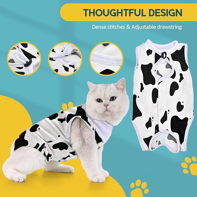 Avont Cat Recovery Suit - Kitten Onesie for Cats After Surgery, Cone of Shame Alternative Surgical Spay Suit for Female Cat, Post-Surgery or Skin Diseases Protection -Cow(S)