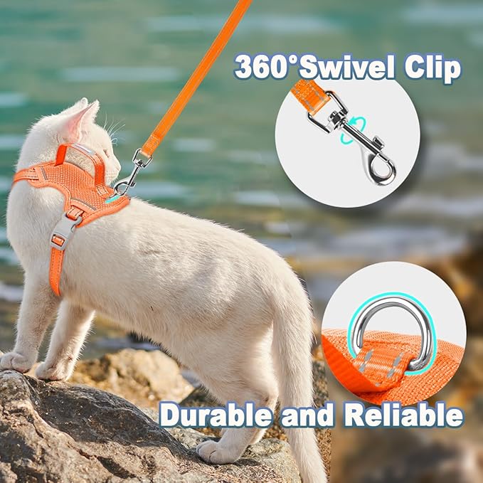 Cat Harness and Leash Set Escape Proof for Kitten Walking, Soft Adjustable Top Handle Vest Harnesses for Cats, Easy Control Breathable Reflective Small Medium Large, Orange, M