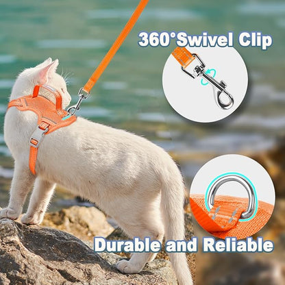 Cat Harness and Leash Set Escape Proof for Kitten Walking, Soft Adjustable Top Handle Vest Harnesses for Cats, Easy Control Breathable Reflective Small Medium Large, Orange, M