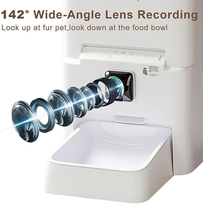 Automatic Pet Feeder, White 6L Cat Food Dispenser, Supports 5G & 2.4G, with 1080P HD Night Vision 142° Camera, APP Remote Control, Customizable Portion Sizes, Low Food & Motion Alerts