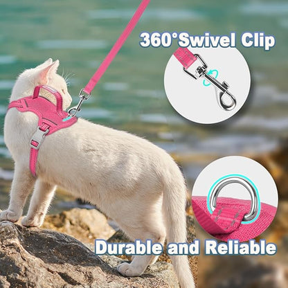 Cat Harness and Leash Set Escape Proof for Kitten Walking, Soft Adjustable Top Handle Vest Harnesses for Cats, Easy Control Breathable Reflective Small Medium Large, Pink, S