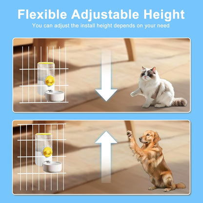 Auto Gravity Siphon Water Dispenser for Cage Hanging, 34OZ Capacity Hanging Automatic Pet Cage Waterer, Water Bowl for Cats Dogs Rabbit Ferret Chinchilla Bird Hedgehog Guinea Pig (Yellow)