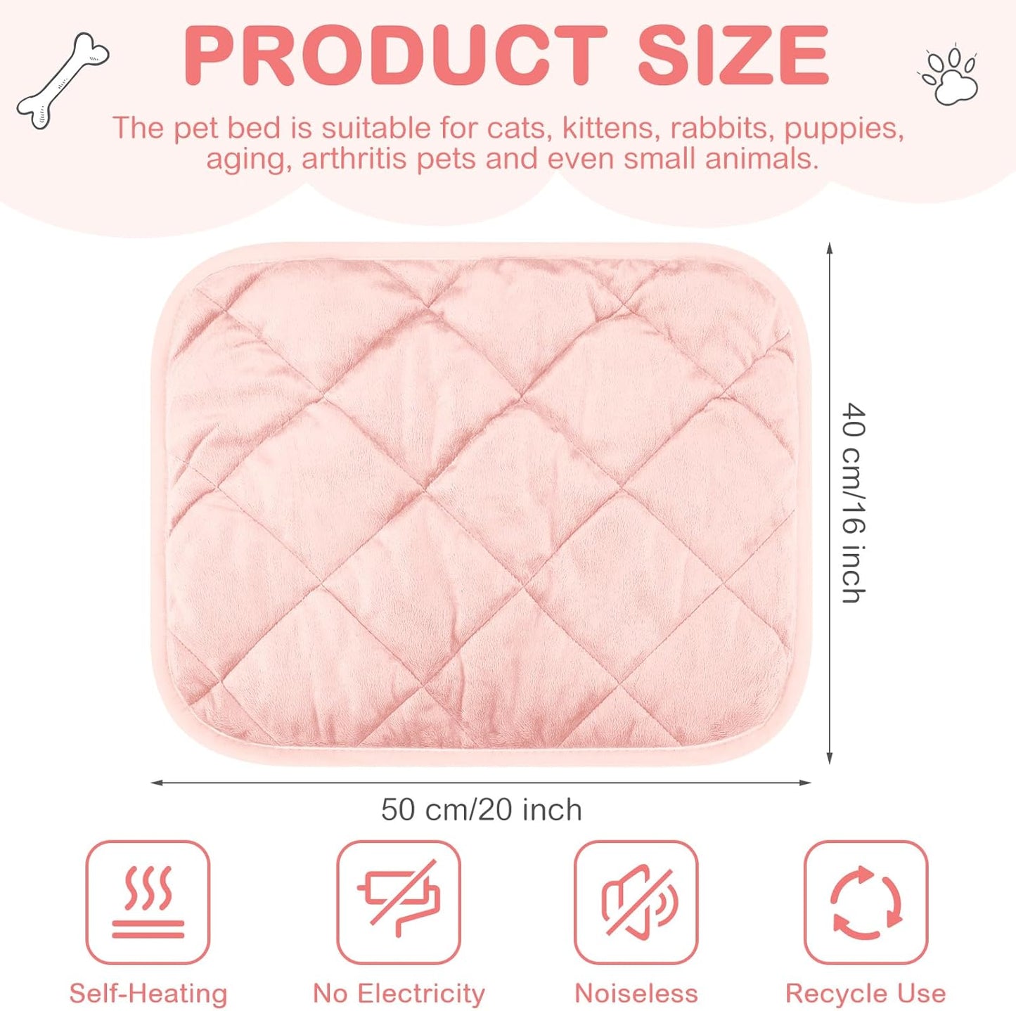 4 Pack Self Heating Cat Pad Self Warming Dog Mat Reflects Body Heat Extra Warm Thermal Pet Pad Washable Dog Cat Bed Crate Bed Mat Blanket (Pink,16 x 20 Inch)