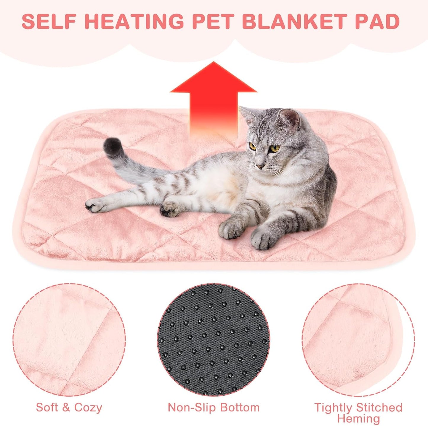 4 Pack Self Heating Cat Pad Self Warming Dog Mat Reflects Body Heat Extra Warm Thermal Pet Pad Washable Dog Cat Bed Crate Bed Mat Blanket (Pink,16 x 20 Inch)