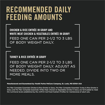 Purina Pro Plan Gravy, High Protein Wet Cat Food Variety Pack, Complete Essentials Chicken and Turkey Favorites - (Pack of 24) 3 oz. Cans