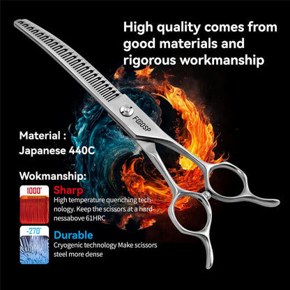Save-effort Curved Chunkers Dog Grooming Scissors 7in Gradual tooth width Thinning Shears for Dogs Pet Cat Light Cutting Feel 23 Tooth 70% Thinning Rate Japan 440C