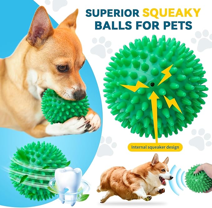 SHARLOVY 4.5'' Squeaky Dog Toy Balls for Large Breeds, Dogs Spiky Balls for Aggressive Chewers, Durable Puppy Chew Toys for Teething, Indestructible Fetch and Train, BPA Free Non-Toxic