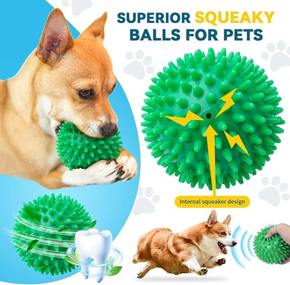SHARLOVY 4.5'' Squeaky Dog Toy Balls for Large Breeds, Dogs Spiky Balls for Aggressive Chewers, Durable Puppy Chew Toys for Teething, Indestructible Fetch and Train, BPA Free Non-Toxic