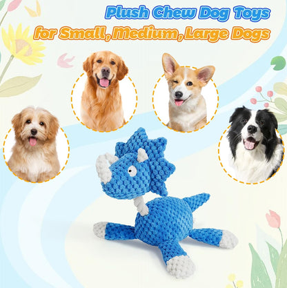 4-Pack Squeaky Dog Toys Set Plush Dog Toy with Rope for Small Medium Dogs Bundle Dog Chew Toys; Giraffe, Elephant, Cow and Dinosaur Interactive Dog Toy Stuffed Animals Toys to Keep Them Busy