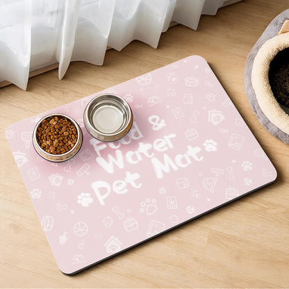 Pet Feeding Mat,Dog Cat Mat for Food and Water,Dog Bowl Waterproof Placemat with Rubber Backing,Absorbent Quick Dry Water Dispenser Mat for Pet（Pink 16"×24"）