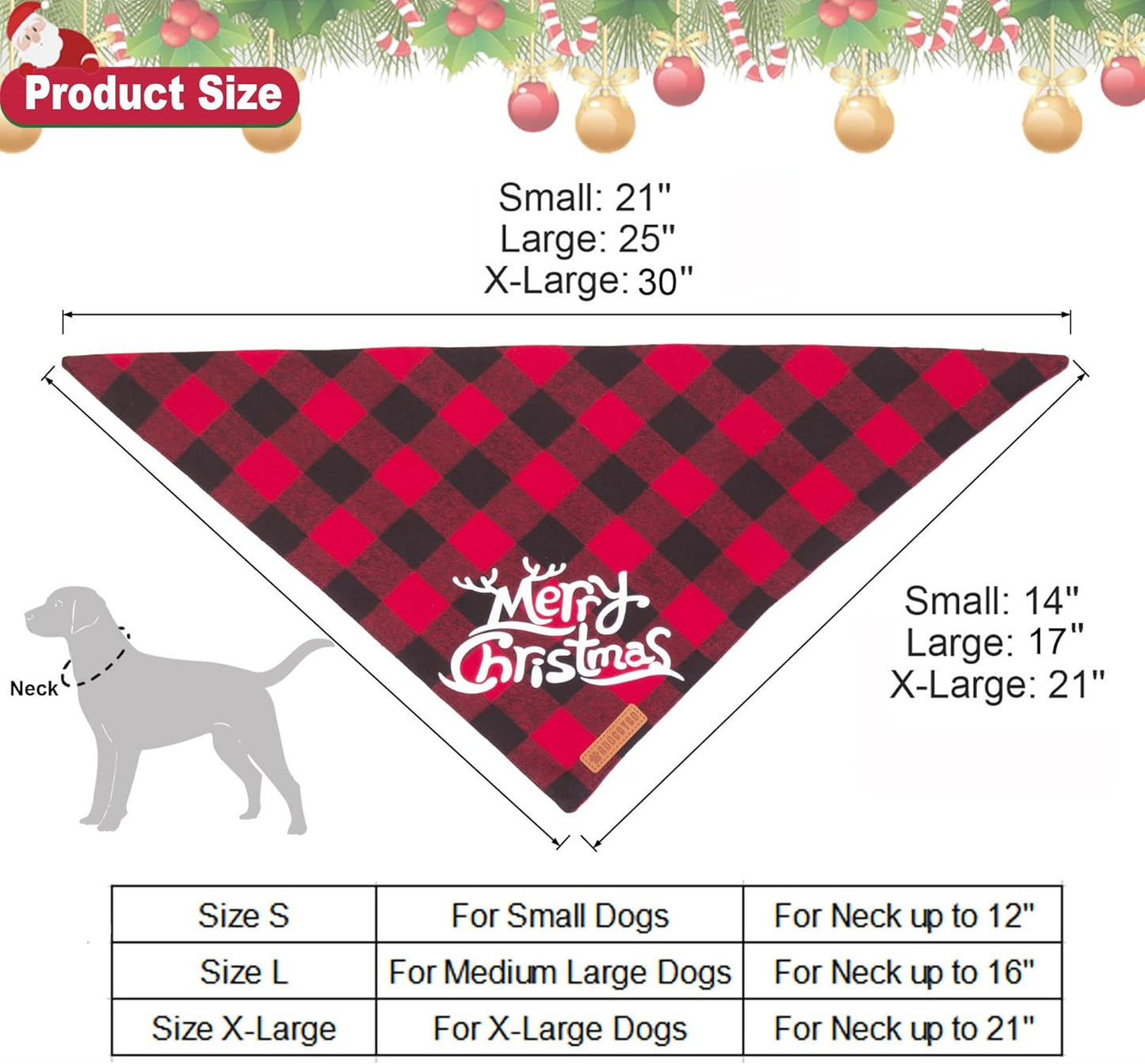 ADOGGYGO Christmas Dog Bandanas, Classic Red Green Plaid Xmas Scarf Triangle Bib, Multiple Sizes Offered, Merry Bandanas for Extra Large Dogs (X-Large)