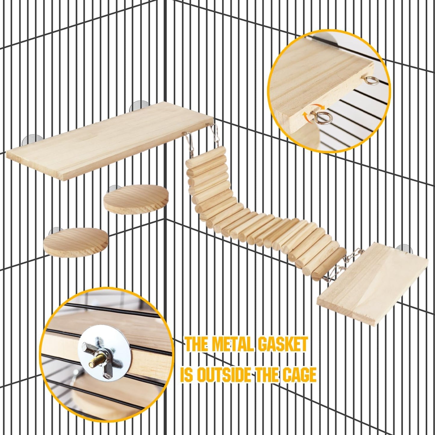 Hamster Suspension Bridge Toy，Small Animal Climbing Toys,Chinchilla Cage Natural Wood Flexible Platform Toy,Suitable for Hamsters, Chinchillas, Guinea Pigs, Birds, Small Animals