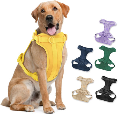 No Pull Lightweight Dog Harness: Adjustable Durable Breathable Mesh Pet Vest Harness with Soft & Comfortable Cushion, for Small Medium Large Dogs (L, Butter Yellow)